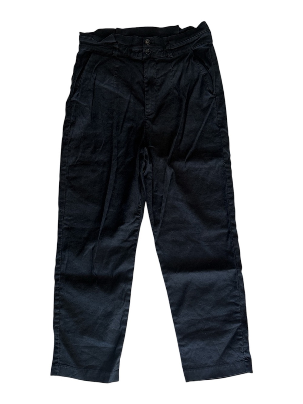 Evereve Black Chinos Pants Linen Blend Relaxed Straight Leg Women’s 29 Paperbag